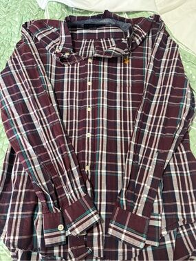 Polo by Ralph Lauren Burgundy Plaid Button-Down Shirt with Teal Accents